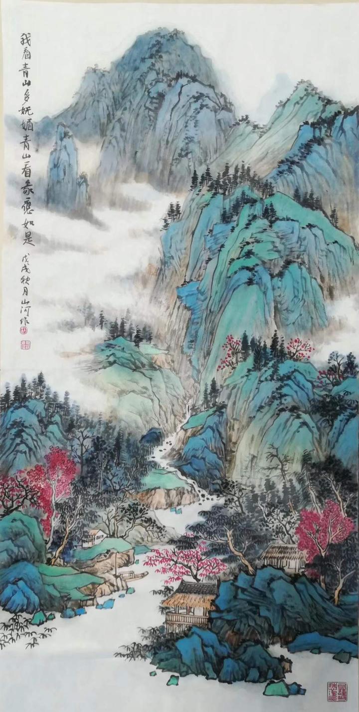 杜山河青绿山水欣赏